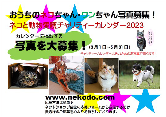 ネコと動物愛護チャリティーカレンダー2023写真募集チラシ